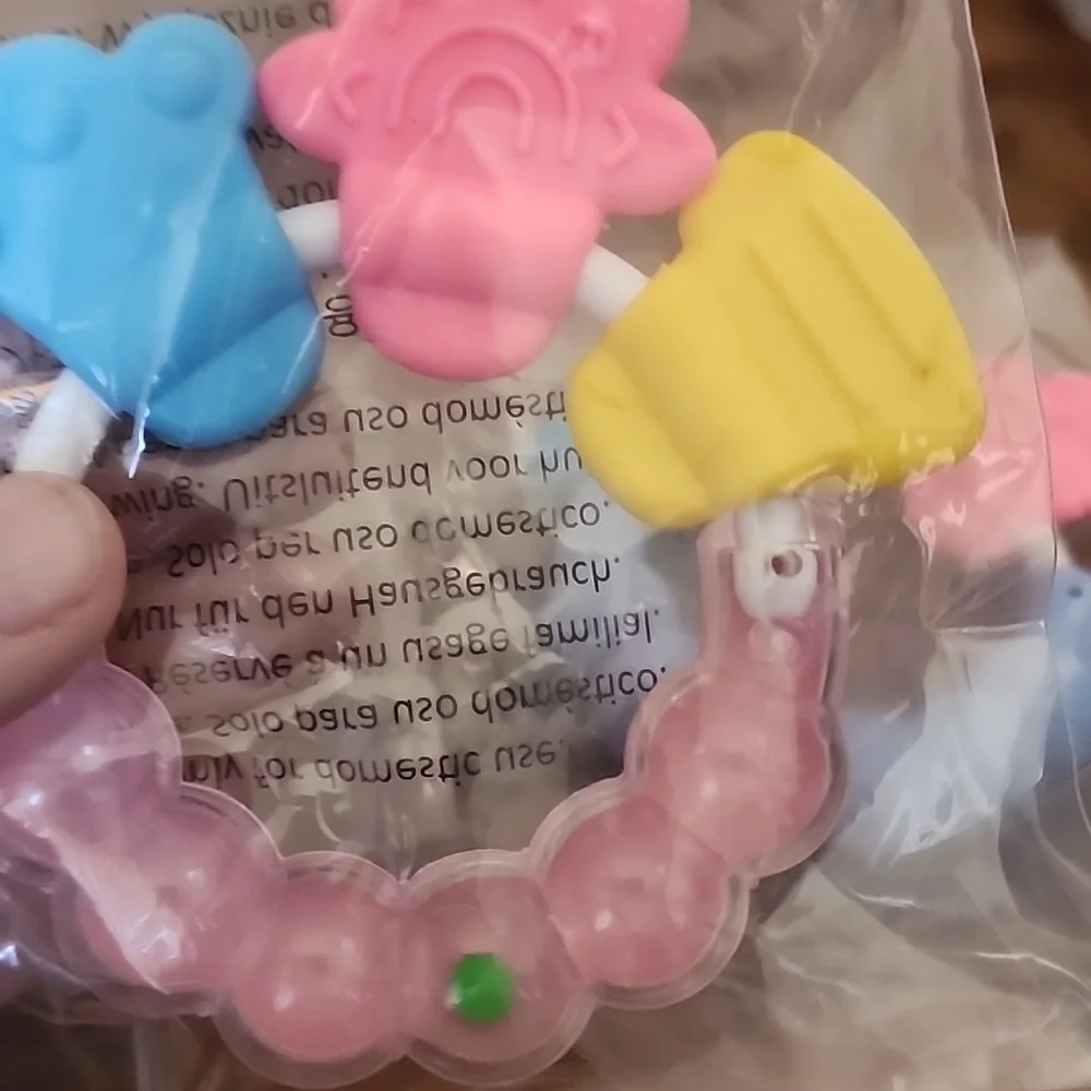 4 Pk Mixed Colorful Three Headed Baby Teething Rings And rattle For 0-3yrs